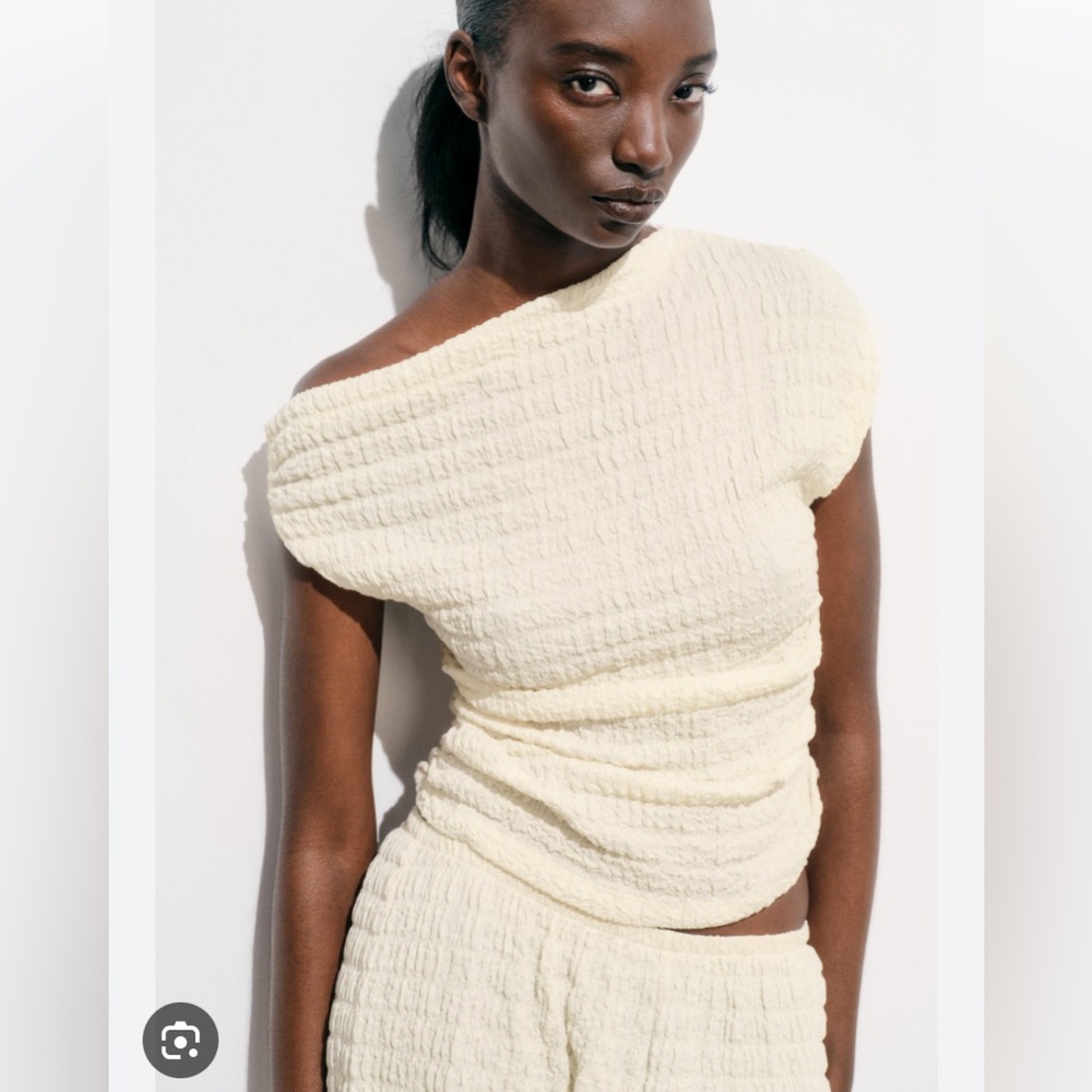 Zara 2 Piece- Asymmetric Top & Textured Pants